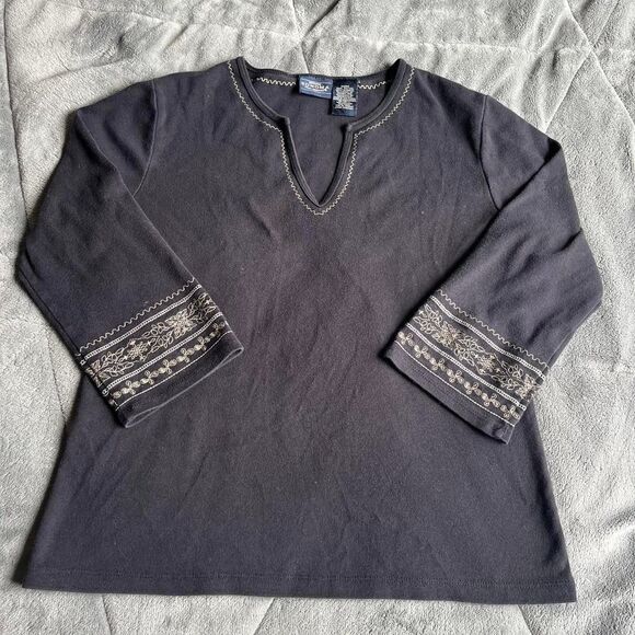 Sonoma Tops - Vintage 90s/Y2K Sonoma Jean Company Embroidered Black Top 3/4 Sleeve size medium